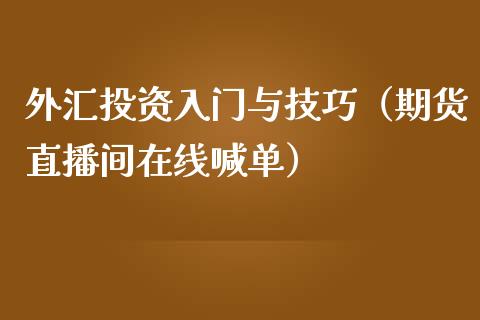 外汇投资入门与技巧（期货直播间在线喊单）