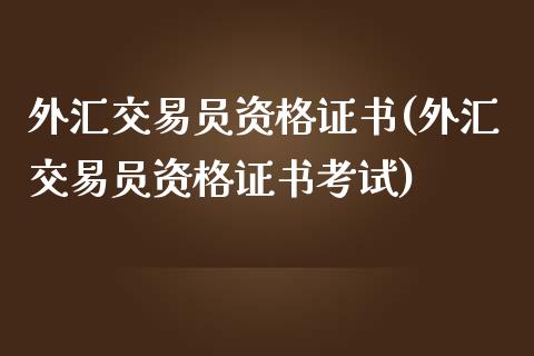 外汇交易员资格证书(外汇交易员资格证书考试)