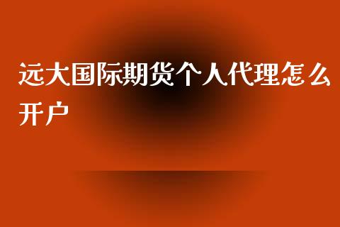 远大国际期货个人代理怎么开户