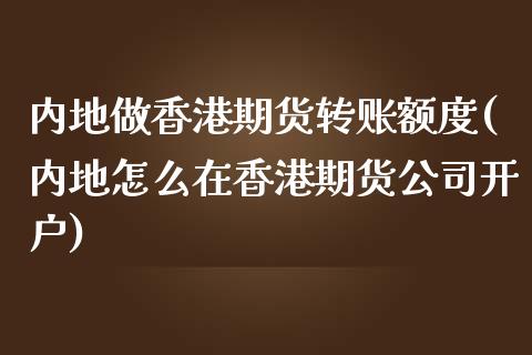 内地做香港期货转账额度(内地怎么在香港期货公司开户)