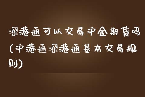 深港通可以交易沪金期货吗(沪港通深港通基本交易规则)