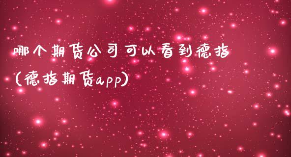 哪个期货公司可以看到德指(德指期货app)