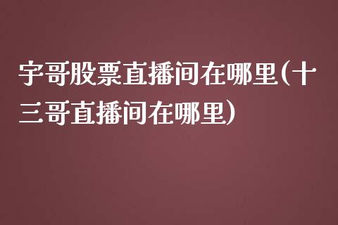 宇哥股票直播间在哪里(十三哥直播间在哪里)