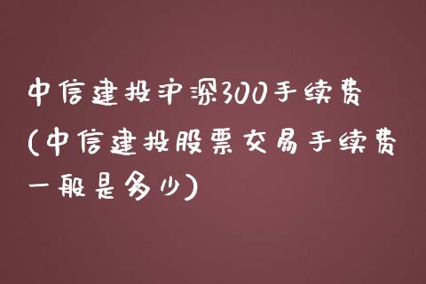 中信建投沪深300手续费(中信建投股票交易手续费一般是多少)