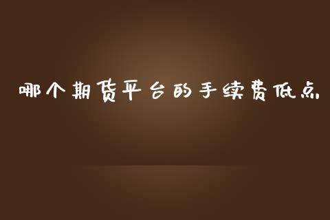 哪个期货平台的手续费低点