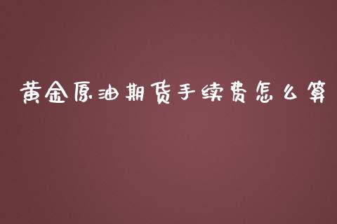 黄金原油期货手续费怎么算