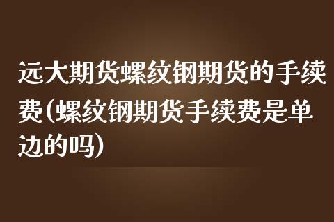 远大期货螺纹钢期货的手续费(螺纹钢期货手续费是单边的吗)