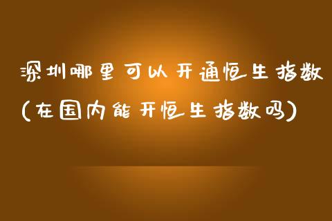 深圳哪里可以开通恒生指数(在国内能开恒生指数吗)