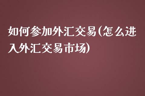 如何参加外汇交易(怎么进入外汇交易市场)