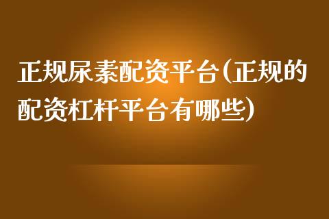 正规尿素配资平台(正规的配资杠杆平台有哪些)