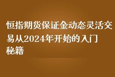 恒指期货保证金动态灵活交易从2024年开始的入门秘籍