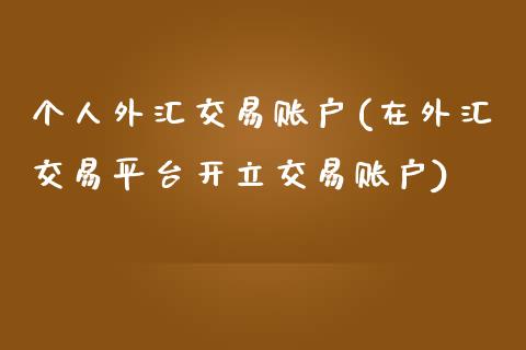 个人外汇交易账户(在外汇交易平台开立交易账户)