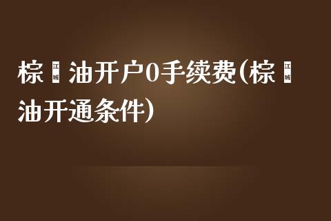 棕榈油开户0手续费(棕榈油开通条件)