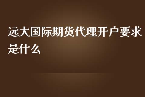 远大国际期货代理开户要求是什么