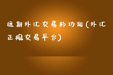 远期外汇交易的功能(外汇正规交易平台)